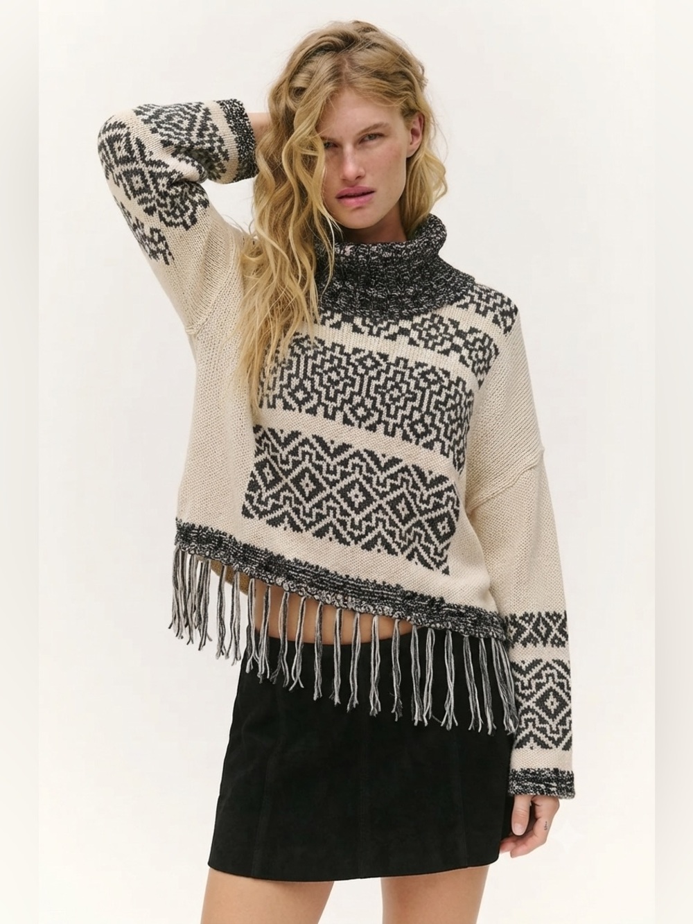 Miss Me Fringe Turtleneck Sweater Sz Large Bohemian Southwestern Navajo Festival